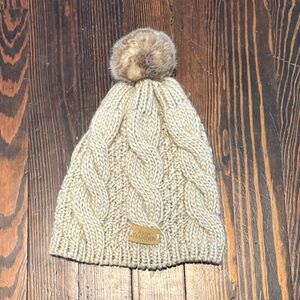 Authentic Aran Tradition Cream Knit Pom Beanie from Ireland